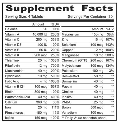 MBi Nutraceuticals Bio-Naturalvite 120 Tablets