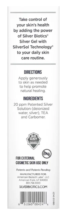 Silver Biotics Silver Gel 4oz (20ppm)