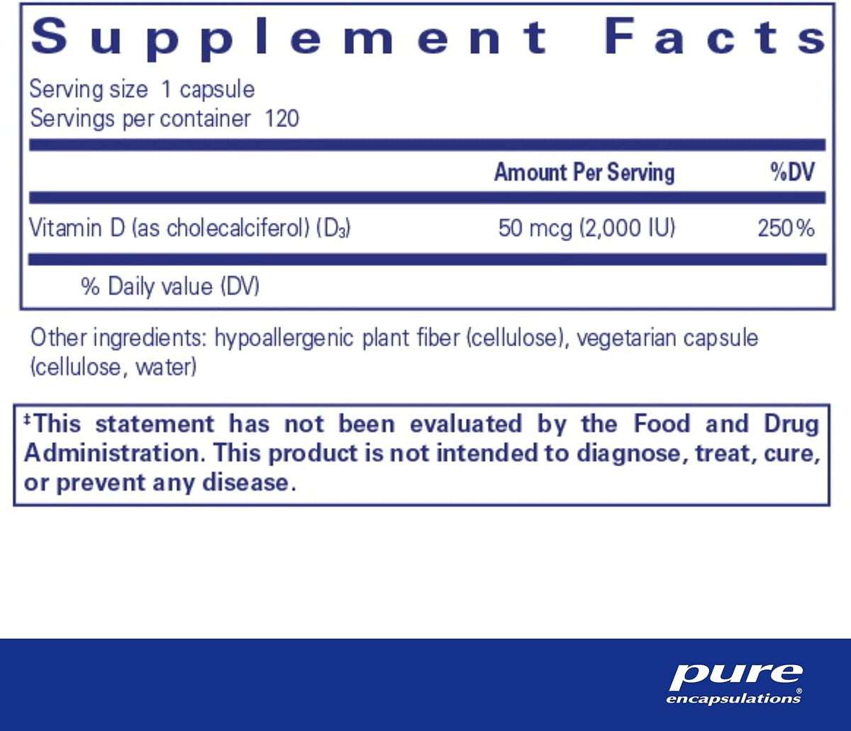 Pure Vitamin D3 120 caps (Vegan)